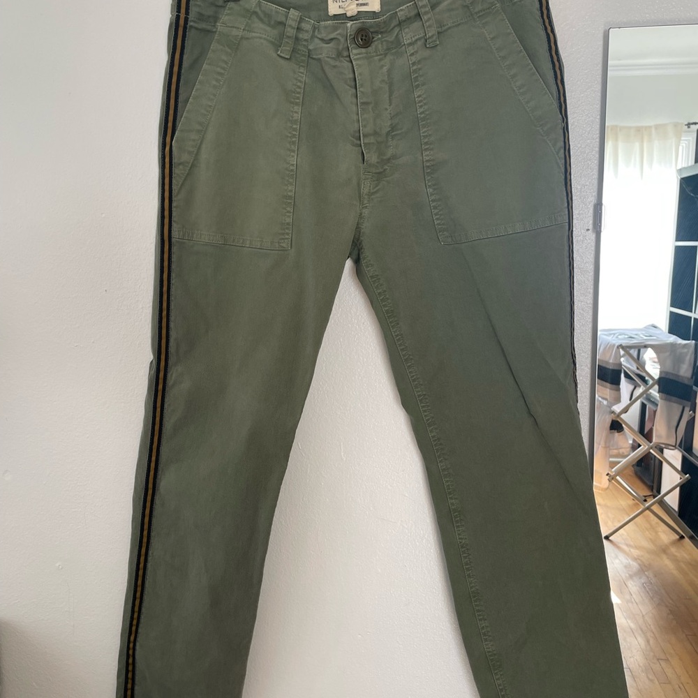 Men's Green Pants with Side Stripe